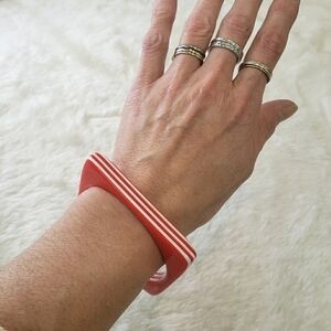 VINTAGE 70s Glam Red White stripe Square Lucite Bangle Bracelet